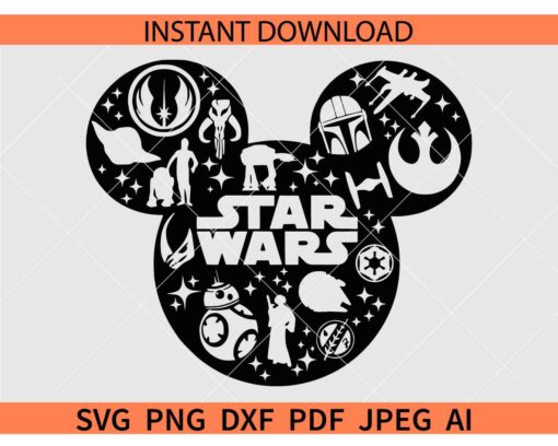 Galaxy Wars Collage Mouse SVG, Star Wars Collage Mouse SVG, Star Wars Mickey Head SVG