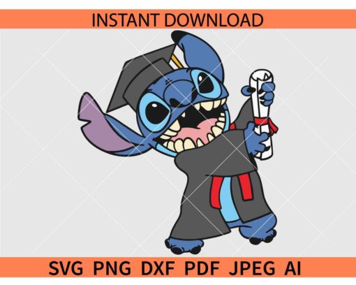 Graduation Stitch SVG, Stitch with Graduation Hat SVG, Back to School Stitch SVG