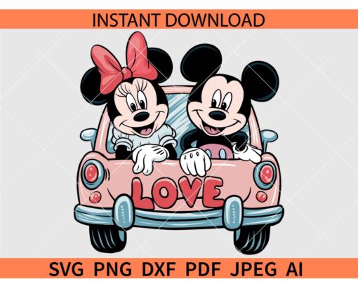 Happy Valentine Mickey and Minnie SVG, Valentine Vintage truck Disney SVG, Mickey Minnie on Love Truck SVG