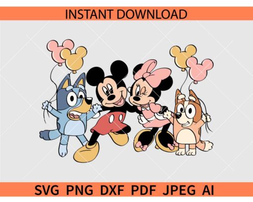 Mickey Minnie Bluey SVG, Disney Bluey SVG