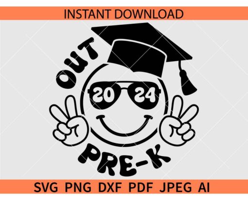 Peace Out Pre-K 2024 SVG, Groovy Retro smile Pre-K 2024 SVG