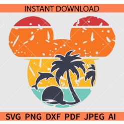 Retro Mickey Beach Scene SVG, Mickey Head with retro beach scene SVG, Disney summer SVG