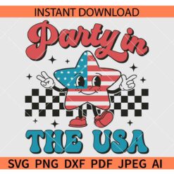 Retro Party in the USA  Smile Star SVG, Checkerboard Party in the USA SVG