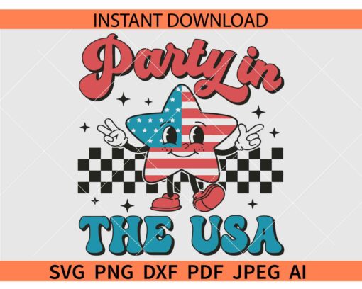 Retro Party in the USA  Smile Star SVG, Checkerboard Party in the USA SVG