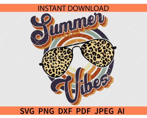 Retro Summer Vibes Sunglasses SVG, Leopard Print Sunglasses Summer Vibes SVG