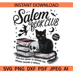 Salem Book Club Since 1862 SVG, Join our coven of reader for spooky stories SVG, Spooky cat books SVG
