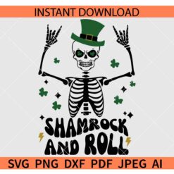 Shamrock and Roll Skeleton SVG, St. Patrick's Day Skeleton Shamrock and Roll SVG