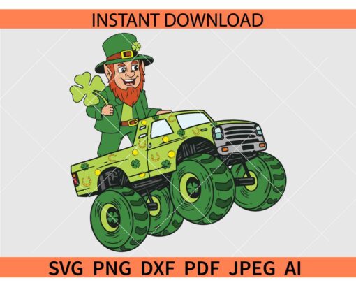 St. Patrick's day Truck SVG, Truck with Shamrock leaves SVG