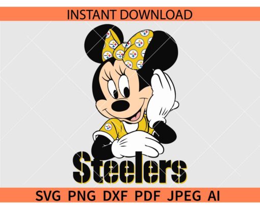 Steelers Minnie SVG, Minnie with Steeler Logo SVG, Disney Steelers SVG
