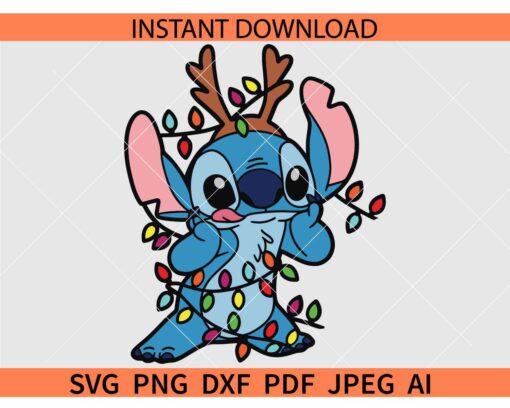 Stitch with Christmas lights SVG, Christmas Stitch SVG