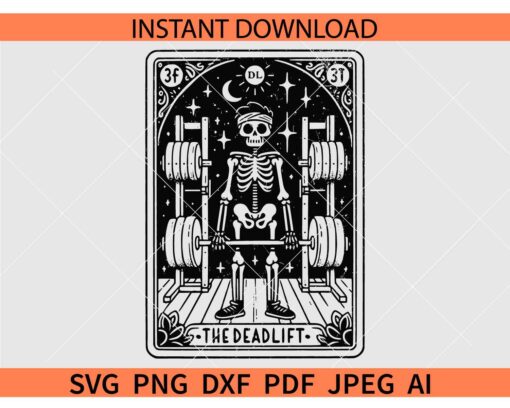 The deadlift Tarot card SVG, Skeleton Deadlift Tarot card  SVG, Skeleton Weightlifting Tarot card SVG
