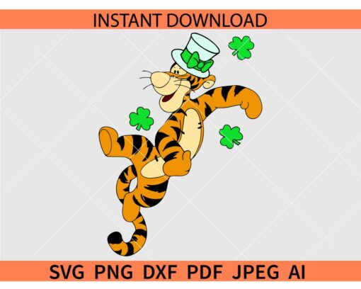 Tigger with Clover Leaf SVG, St Patrick's Day Tigger SVG
