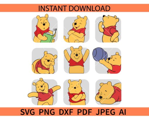 Winnie the Pooh Stickers SVG, Winnie the Pooh Bundle SVG
