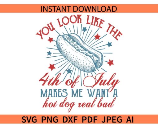You Look Like the 4th of July makes me want a hot dog real bad SVG, July 4th Hotdog SVG