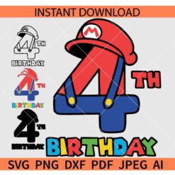 4th Birthday Mario SVG, Happy Birthday Mario SVG, Mario Fourth Birthday SVG
