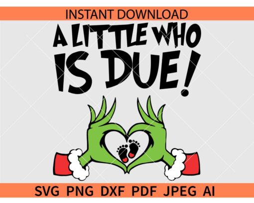 A Little Who Is Baby Due SVG, The Man Behind The Little Who SVG, Pregnancy Announcement Christmas Grinch Hands SVG