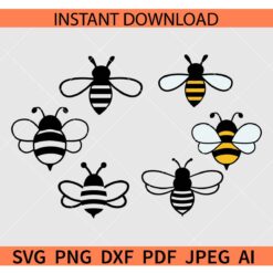 Adorable Bee Bundle SVG, Bumblebees Bundle SVG, Honey Bees SVG, Queen Bees SVG