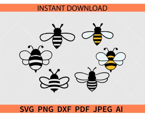 Adorable Bee Bundle SVG, Bumblebees Bundle SVG, Honey Bees SVG, Queen Bees SVG