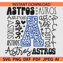 Astros Typography SVG, Astros Baseball Leopard Print SVG, Astros Softball SVG, Atros Team Typography SVG