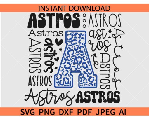 Astros Typography SVG, Astros Baseball Leopard Print SVG, Astros Softball SVG, Atros Team Typography SVG