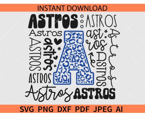 Astros Typography Svg, Astros Baseball Svg, Leopard Print  Astros Typography Svg