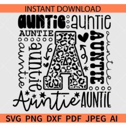 Auntie Typography SVG, Auntie Baseball Leopard Print SVG, Auntie Softball SVG, Auntie Team Typography SVG
