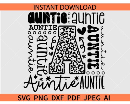 Auntie Typography SVG, Auntie Baseball Leopard Print SVG, Auntie Softball SVG, Auntie Team Typography SVG