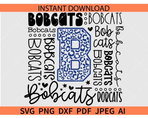 Bobcats Typography SVG, Bobcats Baseball Leopard Print SVG, Bobcats Softball SVG, Bobcats Team Typography SVG