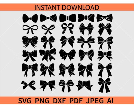 Bundle Bow Tie SVG, Bow Bundle Silhouette SVG, Bow Icon Bundle SVG