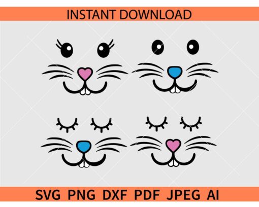 Bunny Face Bundle Svg, Easter Bunny Face Bundle Svg, Bunny Rabbit Face Svg