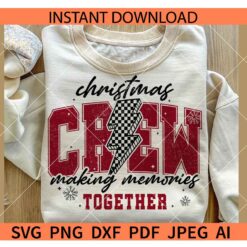 Christmas Crew Checkered Lightning Bolt SVG, Distressed Christmas Crew SVG