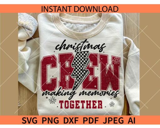 Christmas Crew Checkered Lightning Bolt SVG, Distressed Christmas Crew SVG