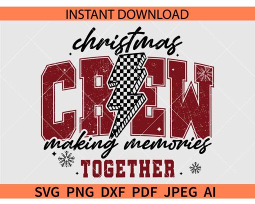 Christmas Crew Checkered Lightning Bolt SVG, Distressed Christmas Crew SVG