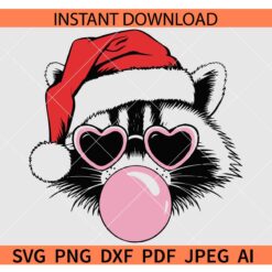 Christmas Feral Raccoon sunglasses SVG, Santa Christmas Feral Raccoon blowing bubble SVG, Santa Feral Raccoon SVG