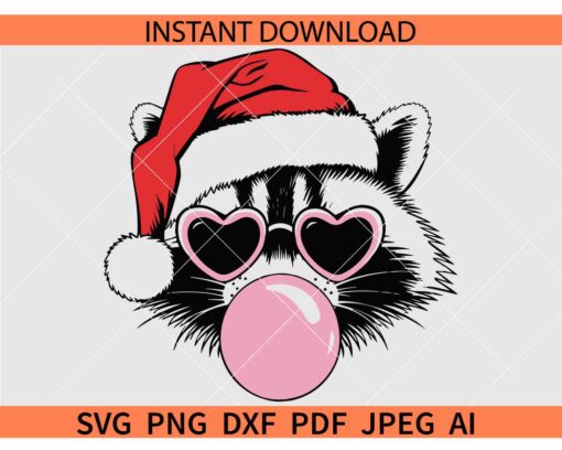 Christmas Feral Raccoon sunglasses SVG, Santa Christmas Feral Raccoon blowing bubble SVG, Santa Feral Raccoon SVG