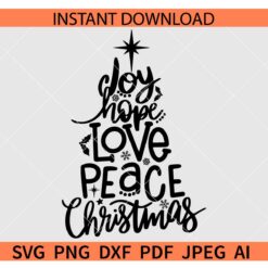 Christmas Tree SVG, Joy Christmas Tree Svg, Snowflakes Christmas Tree svg