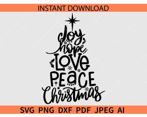 Christmas Tree SVG, Joy Christmas Tree Svg, Snowflakes Christmas Tree svg