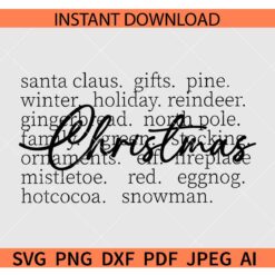 Christmas Words SVG, Santa Claus Word SVG, Gifts Word SVG, Pine Word SVG