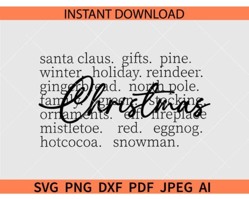 Christmas Words SVG, Santa Claus Word SVG, Gifts Word SVG, Pine Word SVG