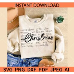 Christmas Words SVG, Santa Claus Word SVG, Gifts Word SVG, Pine Word SVG
