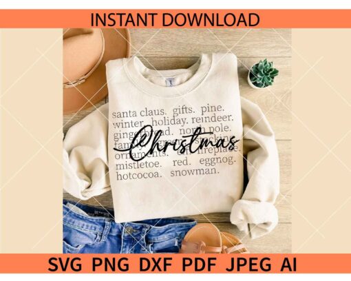 Christmas Words SVG, Santa Claus Word SVG, Gifts Word SVG, Pine Word SVG