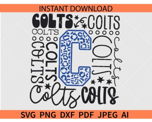 Colts Mascot Typography SVG, Colts Sports Leopard Print SVG, The Colts Typography SVG, Team Colts Typography SVG