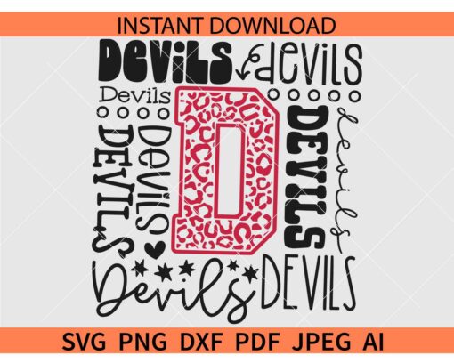 Devils Typography Svg, Leopard Print Devils Cheer Svg, The devils typography svg