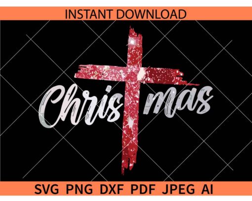 Distressed Christmas Cross SVG, Grunge Christmas Cross SVG, Merry Christmas Jesus Cross SVG