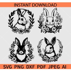 Easter Floral Rabbit Bundle svg, Floral Rabbit svg, Floral Bunny Bundle SVG, Easter Bunny With Flowers svg
