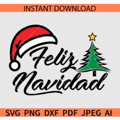 Feliz Navidad Christmas Tree SVG, Santa Hat Feliz Navidad Svg, Spanish Christmas Svg