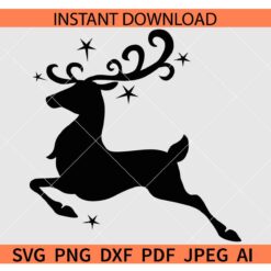 Flying Deer Silhouette SVG, Running Reindeer Stars SVG