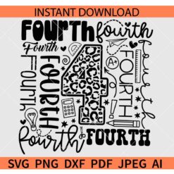Fourth Grade Typography Design SVG, Leopard Print 4th Grade Typography Design SVG