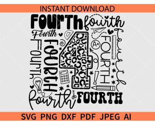 Fourth Grade Typography Design SVG, Leopard Print 4th Grade Typography Design SVG