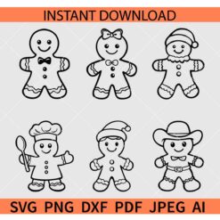 Gingerbread Man Bundle SVG, Christmas Cookie Bundle SVG, Gingerbread Man Line art Bundle SVG